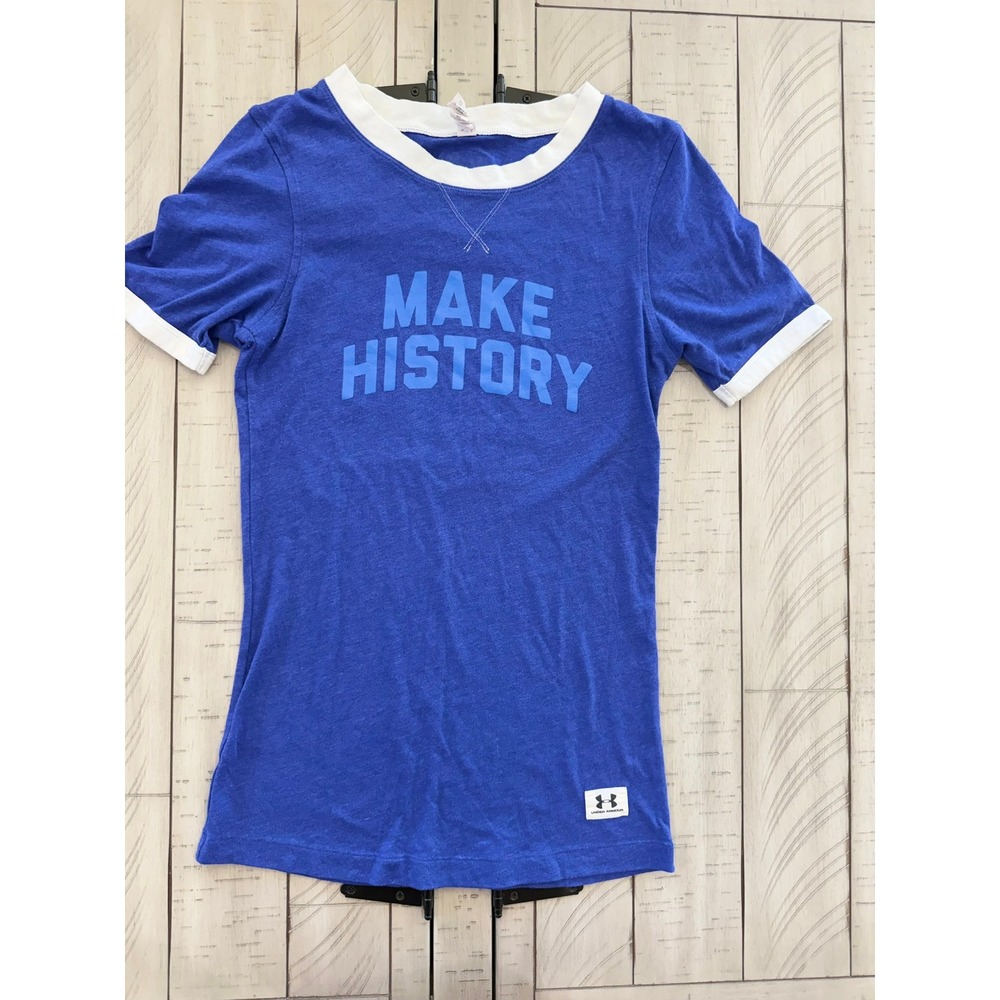 A-  021- Under Armour HeatGear Legacy Make History Ringer Tee Blue White Medium